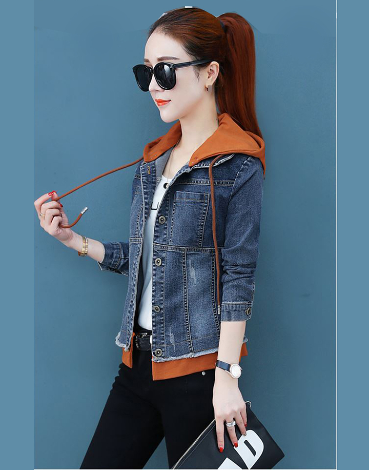 ÁO KHOÁC JEAN NỮ PHỐI NÓN NÂU